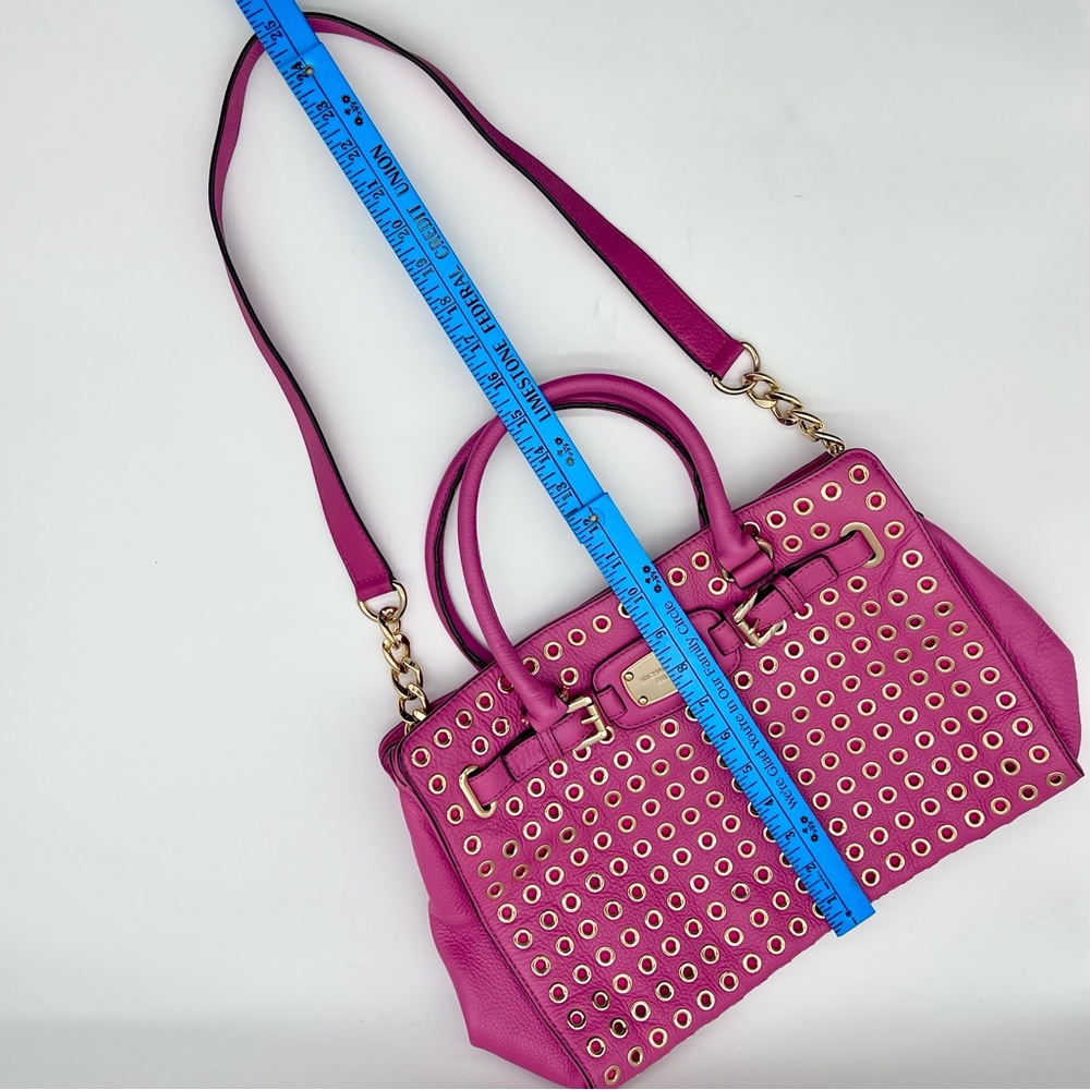 Michael Kors Hamilton Grommet Satchel Hot Pink Leather w/ Dust Bag - Picture 10 of 16